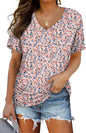 WIHOLL Womens Short Sleeve V Neck Dolman Tops with Side Shirring Loose Fit Shirts - 7DAY'S