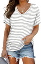 WIHOLL Womens Short Sleeve V Neck Dolman Tops with Side Shirring Loose Fit Shirts - 7DAY'S