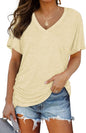 WIHOLL Womens Short Sleeve V Neck Dolman Tops with Side Shirring Loose Fit Shirts - 7DAY'S