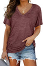 WIHOLL Womens Short Sleeve V Neck Dolman Tops with Side Shirring Loose Fit Shirts - 7DAY'S