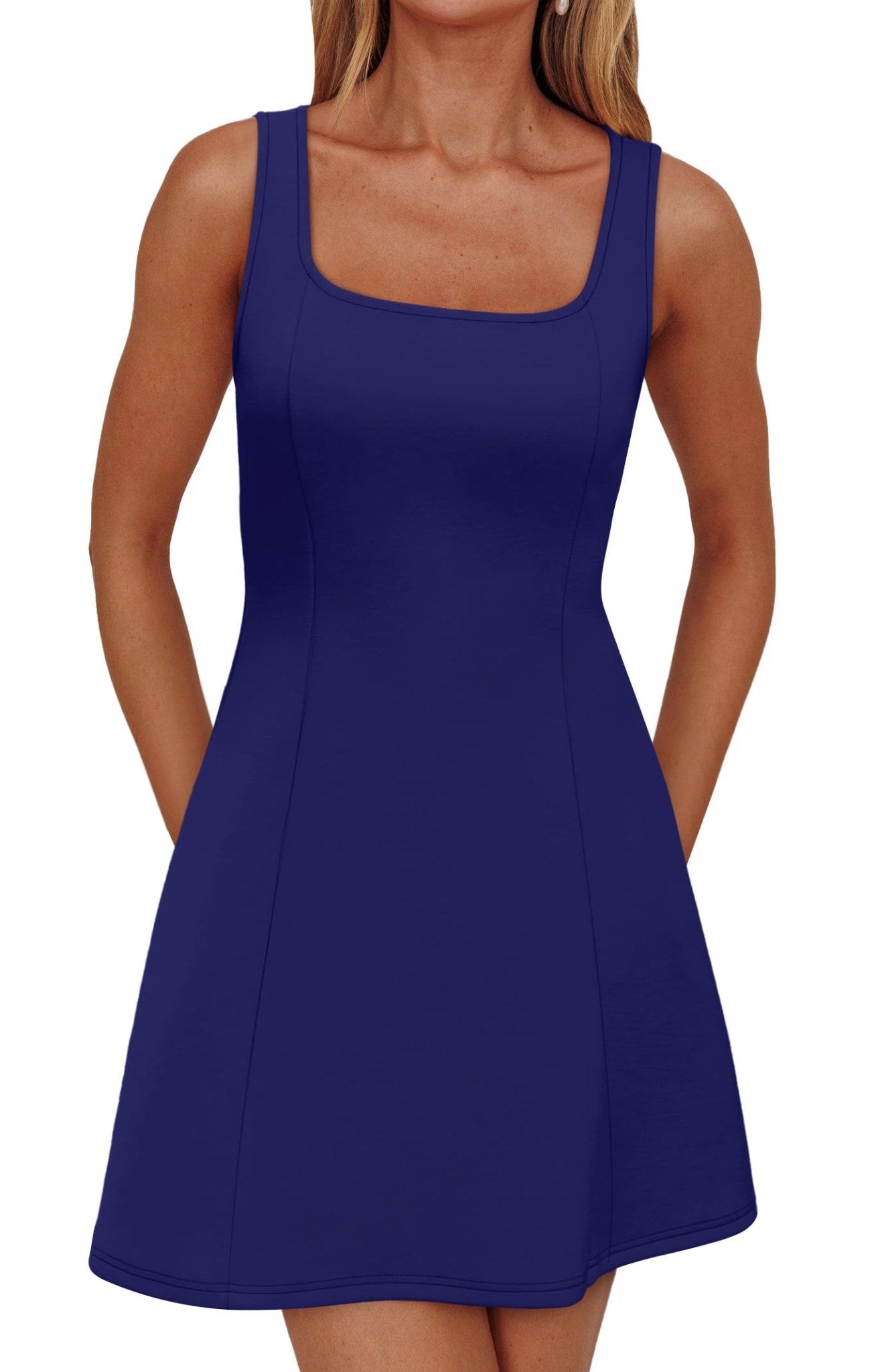 WIHOLL Women's Square Neck A - Line Sleeveless Mini Dress Summer Club Party Little Short Dresses - 7DAY'S