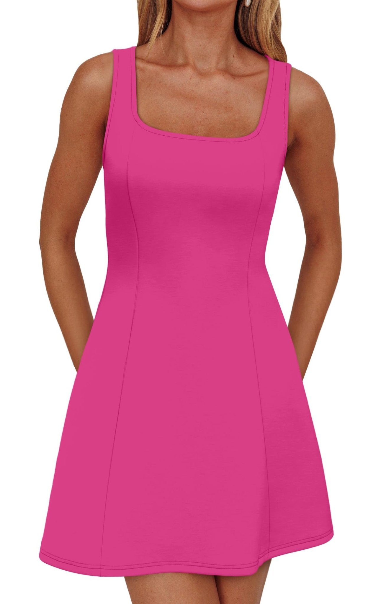 WIHOLL Women's Square Neck A - Line Sleeveless Mini Dress Summer Club Party Little Short Dresses - 7DAY'S