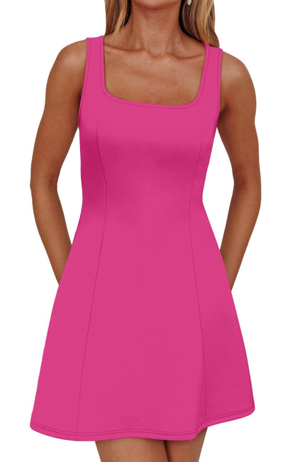 WIHOLL Women's Square Neck A - Line Sleeveless Mini Dress Summer Club Party Little Short Dresses - 7DAY'S