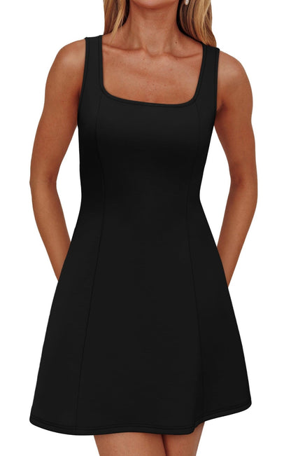 WIHOLL Women's Square Neck A - Line Sleeveless Mini Dress Summer Club Party Little Short Dresses - 7DAY'S