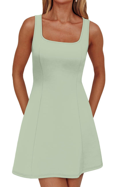 WIHOLL Women's Square Neck A - Line Sleeveless Mini Dress Summer Club Party Little Short Dresses - 7DAY'S