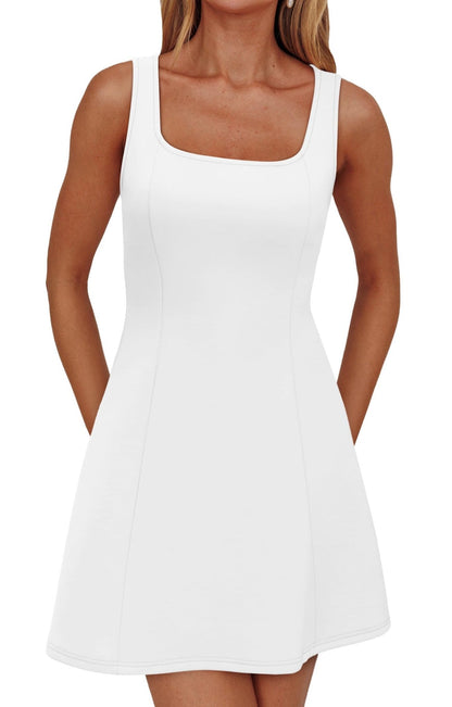 WIHOLL Women's Square Neck A - Line Sleeveless Mini Dress Summer Club Party Little Short Dresses - 7DAY'S