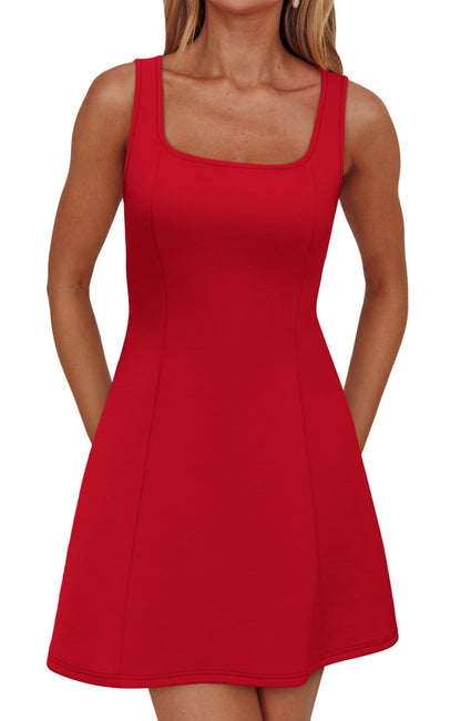 WIHOLL Women's Square Neck A - Line Sleeveless Mini Dress Summer Club Party Little Short Dresses - 7DAY'S