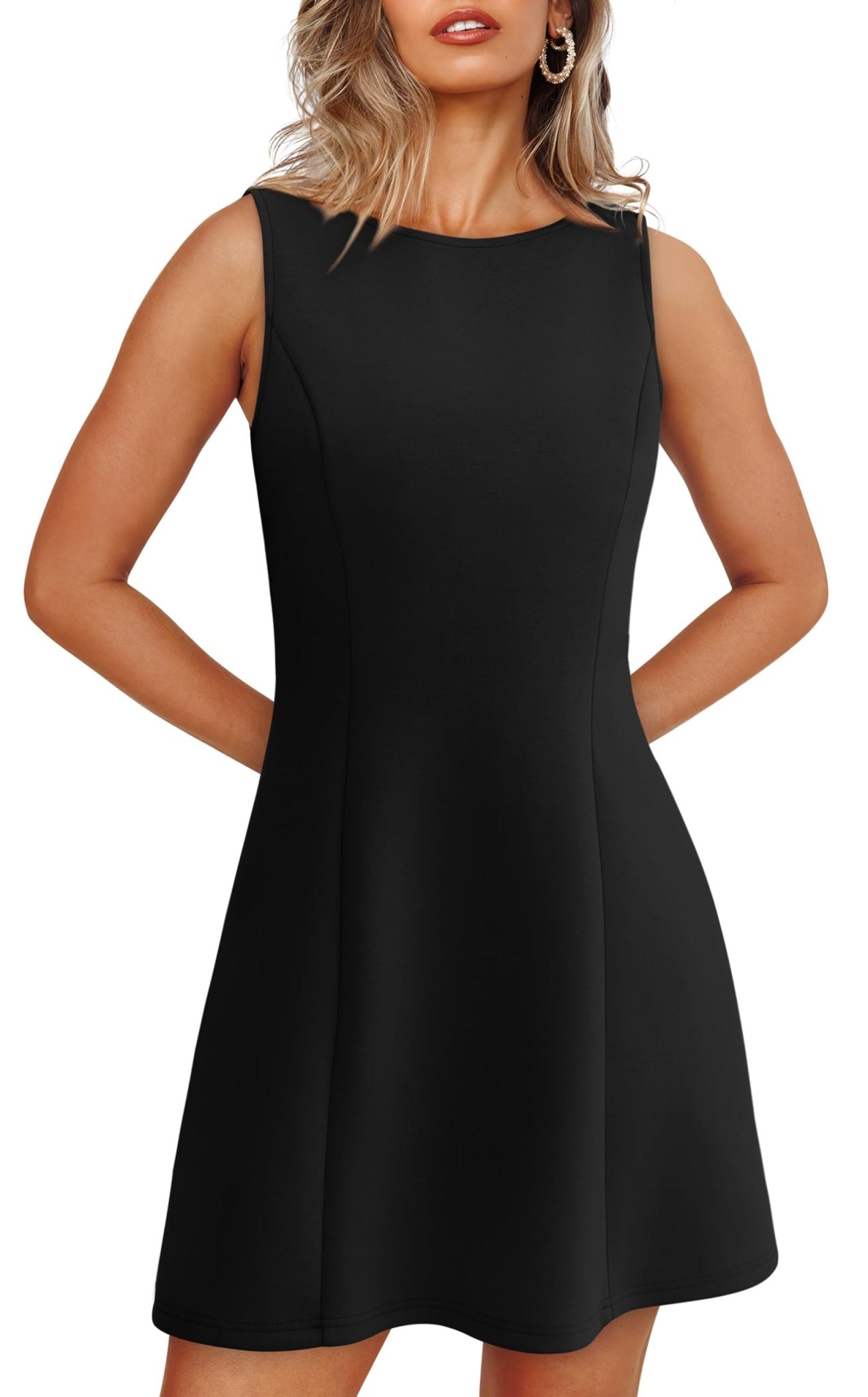 WIHOLL Women's Summer A - Line Sleeveless Boat Neck Mini Dress Club Party Little Short Dresses - 7DAY'S