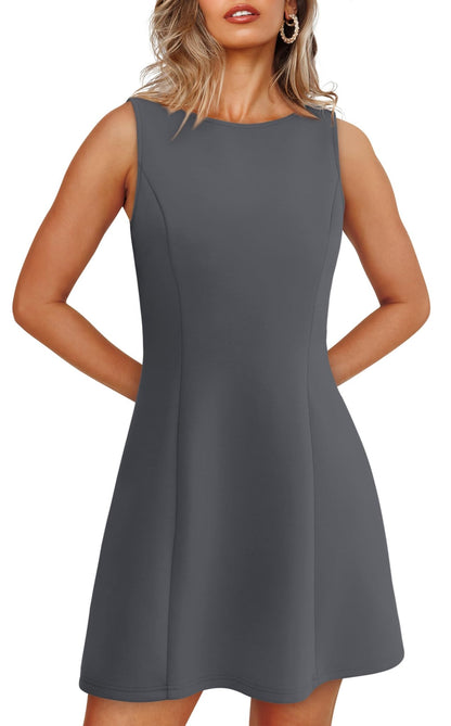 WIHOLL Women's Summer A - Line Sleeveless Boat Neck Mini Dress Club Party Little Short Dresses - 7DAY'S