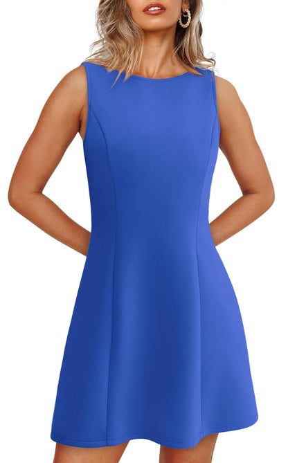 WIHOLL Women's Summer A - Line Sleeveless Boat Neck Mini Dress Club Party Little Short Dresses - 7DAY'S