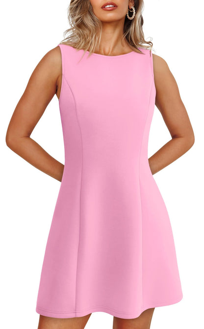 WIHOLL Women's Summer A - Line Sleeveless Boat Neck Mini Dress Club Party Little Short Dresses - 7DAY'S