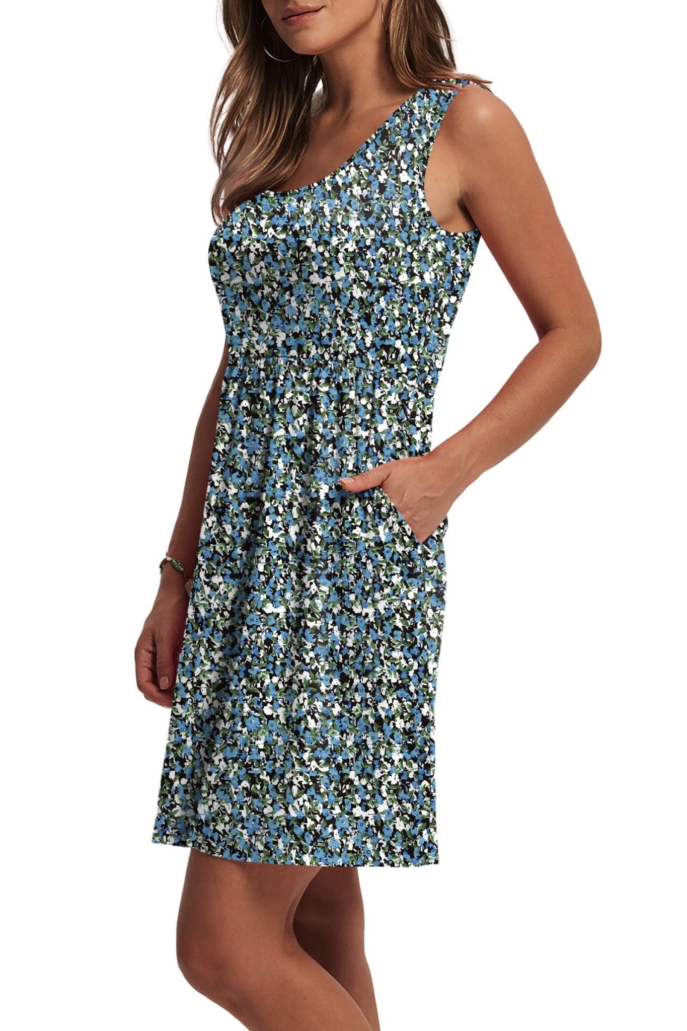 WIHOLL Women's Summer Dress 2025 A - Line Sleeveless Casual Sundress with Pockets Floral/Solid - 7DAY'S