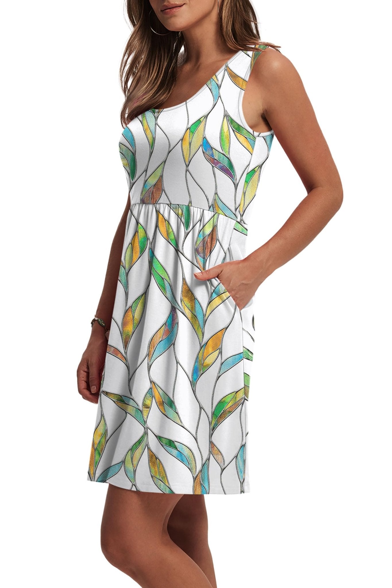 WIHOLL Women's Summer Dress 2025 A - Line Sleeveless Casual Sundress with Pockets Floral/Solid - 7DAY'S