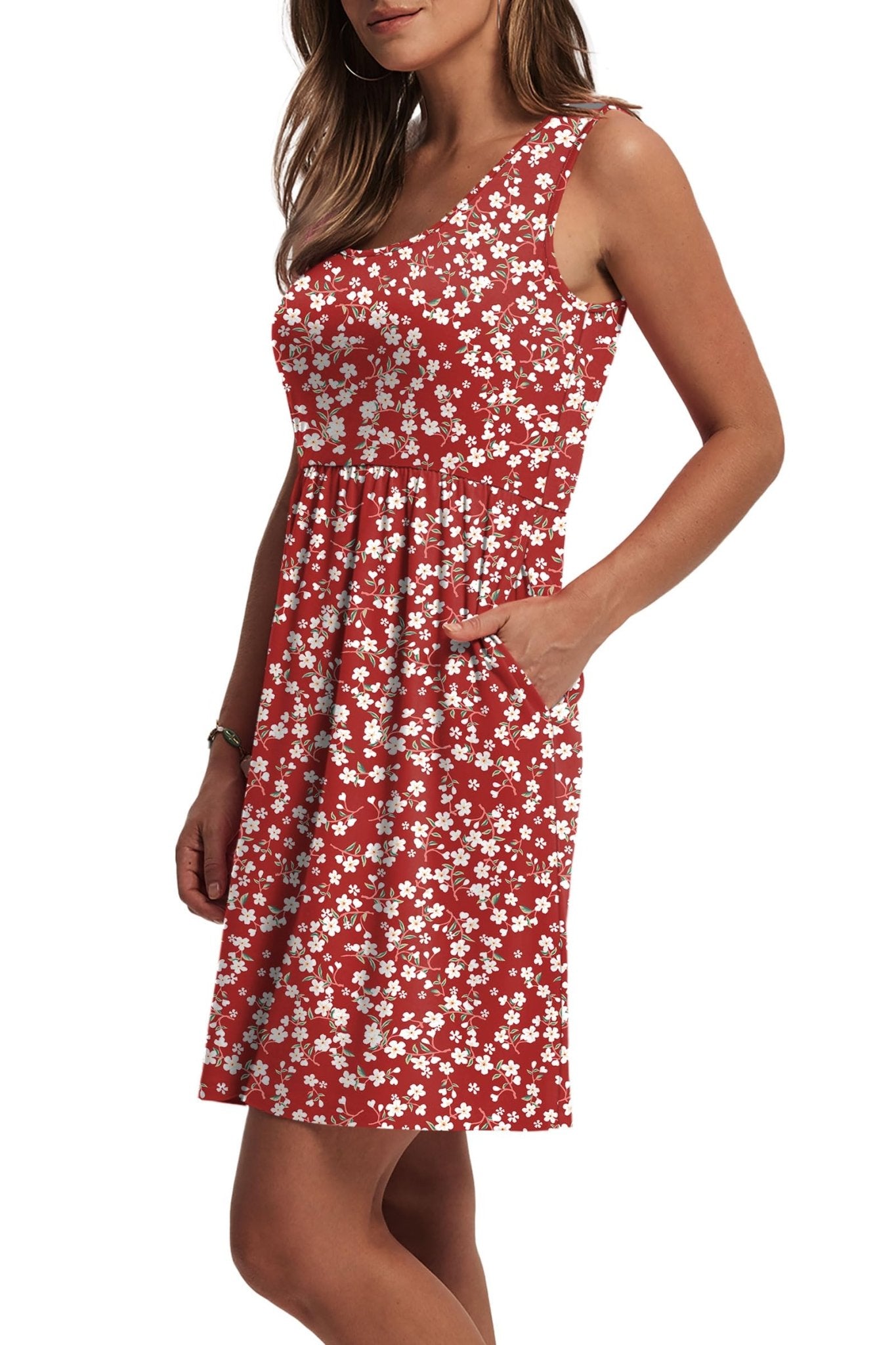 WIHOLL Women's Summer Dress 2025 A - Line Sleeveless Casual Sundress with Pockets Floral/Solid - 7DAY'S
