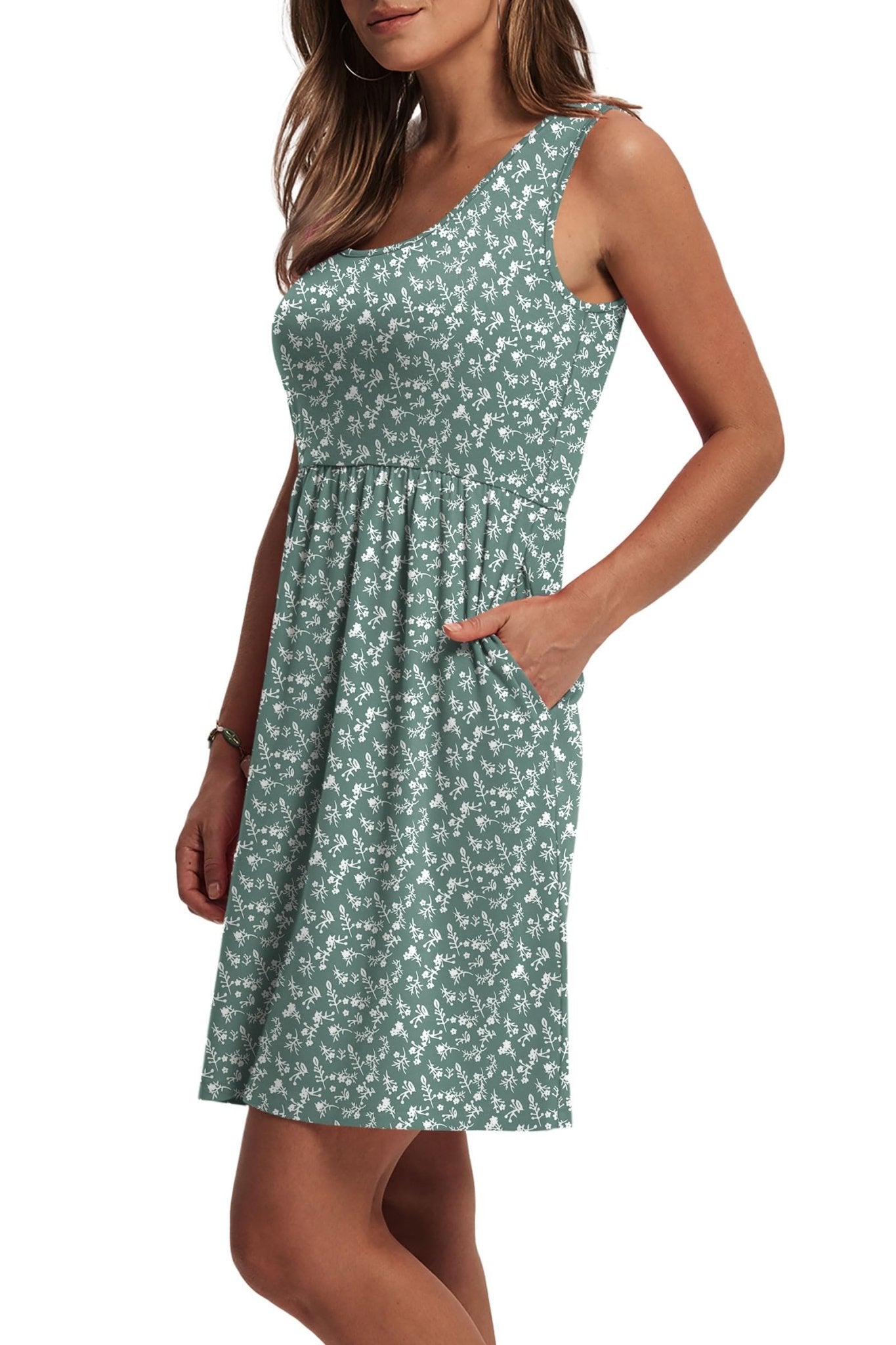WIHOLL Women's Summer Dress 2025 A - Line Sleeveless Casual Sundress with Pockets Floral/Solid - 7DAY'S