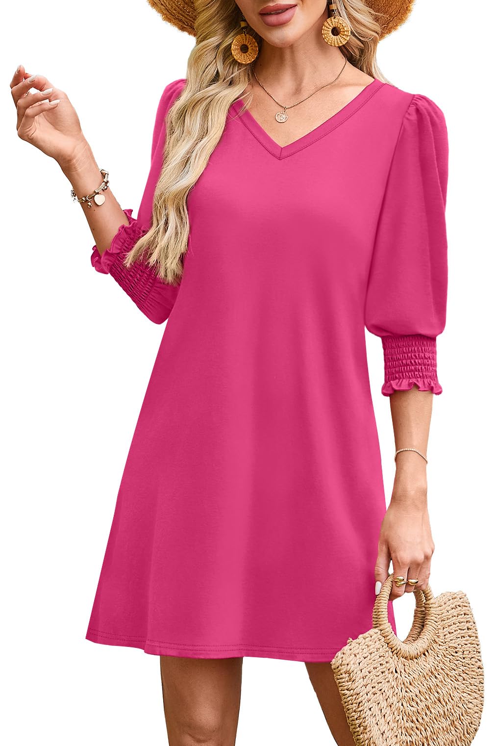 WIHOLL Women's Summer Dresses 3/4 Puff Sleeve Casual Sundress Dress with Pockets Beach Vacation 2025 Fashion - 7DAY'S