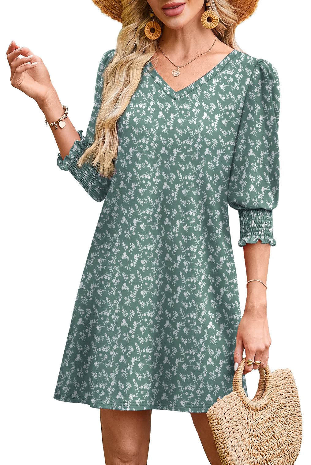 WIHOLL Women's Summer Dresses 3/4 Puff Sleeve Casual Sundress Dress with Pockets Beach Vacation 2025 Fashion - 7DAY'S
