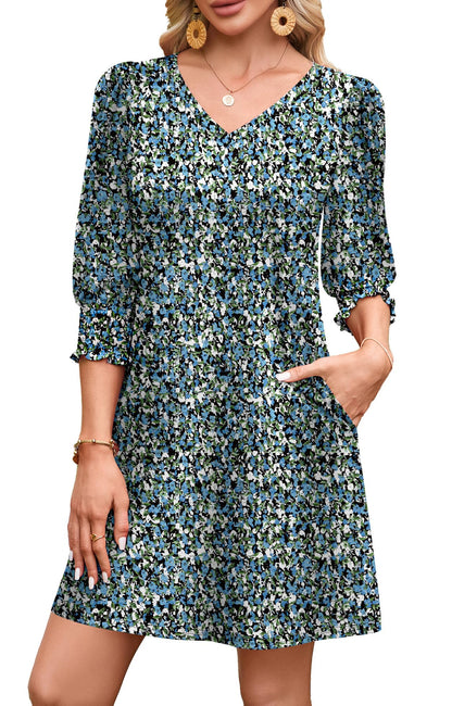 WIHOLL Women's Summer Dresses 3/4 Puff Sleeve Casual Sundress Dress with Pockets Beach Vacation 2025 Fashion - 7DAY'S