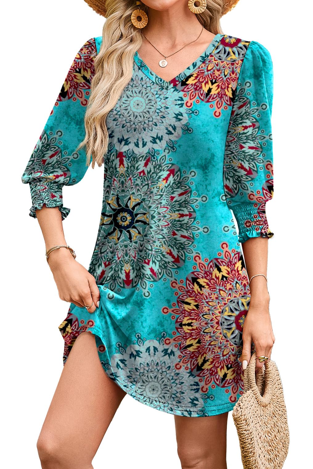 WIHOLL Women's Summer Dresses 3/4 Puff Sleeve Casual Sundress Dress with Pockets Beach Vacation 2025 Fashion - 7DAY'S