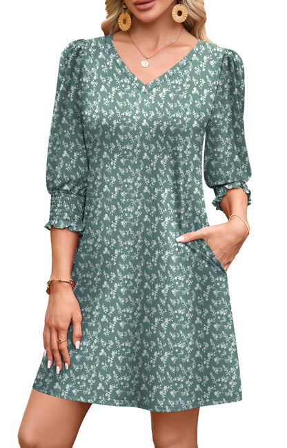 WIHOLL Women's Summer Dresses 3/4 Puff Sleeve Casual Sundress Dress with Pockets Beach Vacation 2025 Fashion - 7DAY'S
