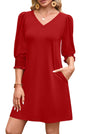 WIHOLL Women's Summer Dresses 3/4 Puff Sleeve Casual Sundress Dress with Pockets Beach Vacation 2025 Fashion - 7DAY'S
