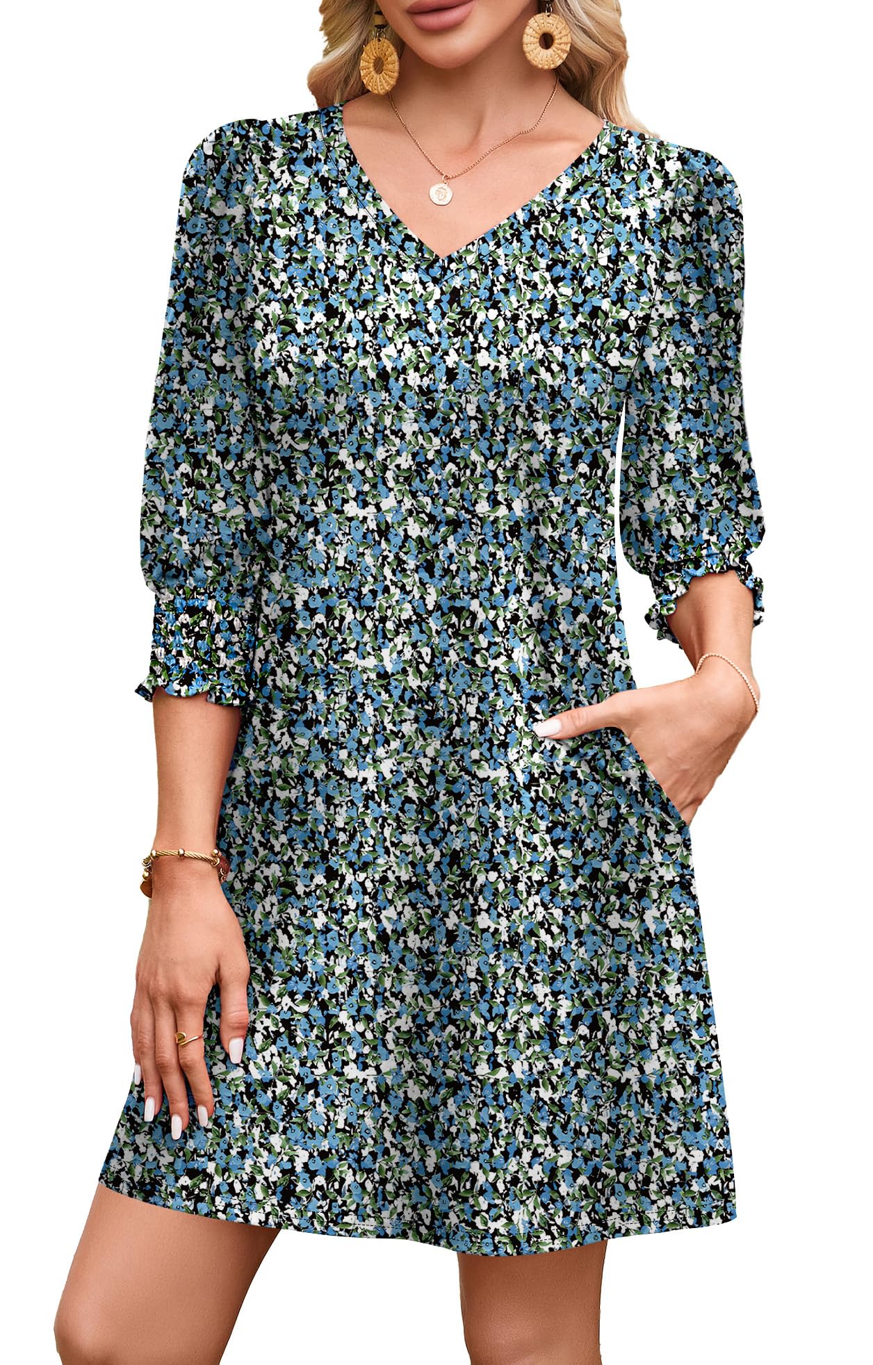 WIHOLL Women's Summer Dresses 3/4 Puff Sleeve Casual Sundress Dress with Pockets Beach Vacation 2025 Fashion - 7DAY'S
