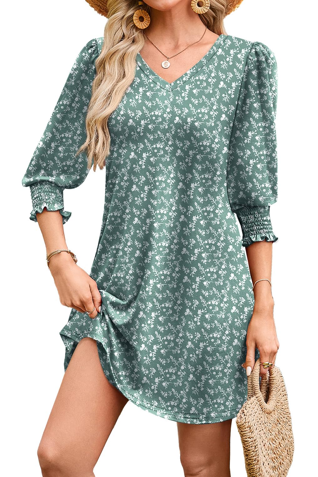 WIHOLL Women's Summer Dresses 3/4 Puff Sleeve Casual Sundress Dress with Pockets Beach Vacation 2025 Fashion - 7DAY'S