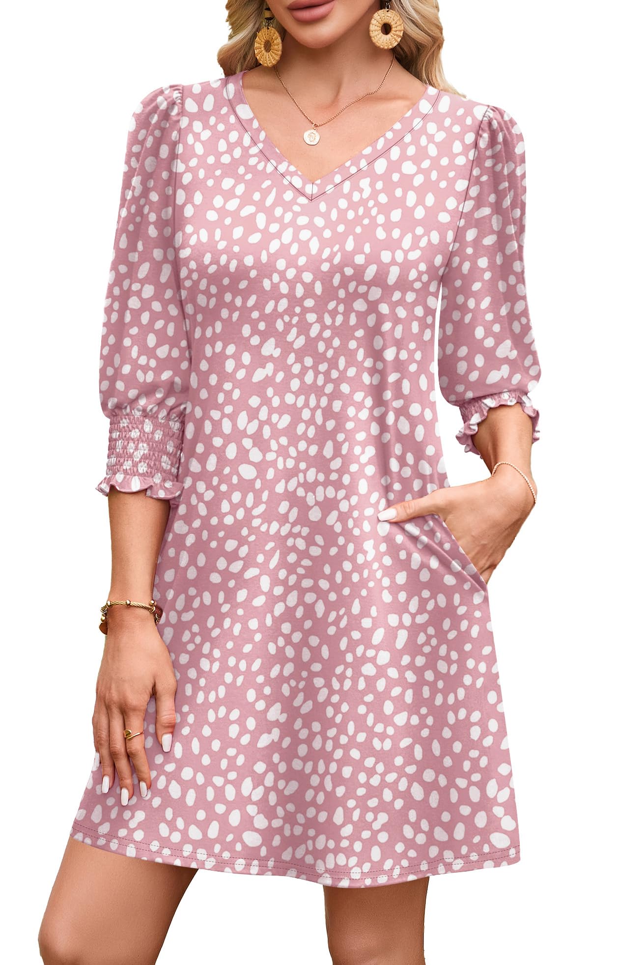WIHOLL Women's Summer Dresses 3/4 Puff Sleeve Casual Sundress Dress with Pockets Beach Vacation 2025 Fashion - 7DAY'S