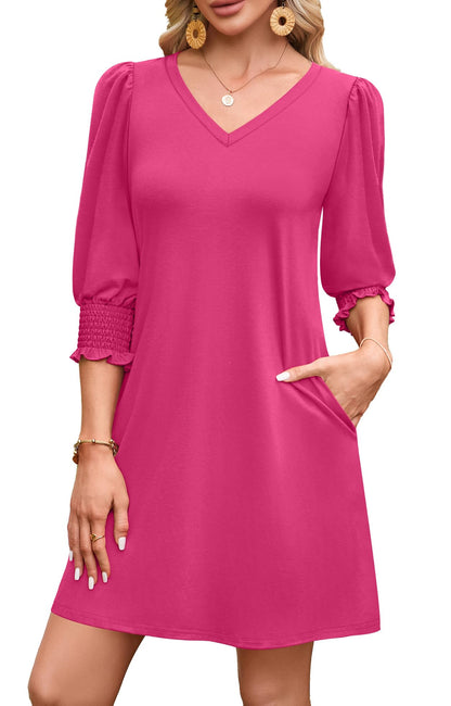 WIHOLL Women's Summer Dresses 3/4 Puff Sleeve Casual Sundress Dress with Pockets Beach Vacation 2025 Fashion - 7DAY'S