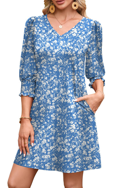 WIHOLL Women's Summer Dresses 3/4 Puff Sleeve Casual Sundress Dress with Pockets Beach Vacation 2025 Fashion - 7DAY'S