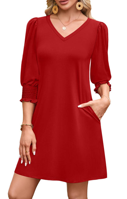 WIHOLL Women's Summer Dresses 3/4 Puff Sleeve Casual Sundress Dress with Pockets Beach Vacation 2025 Fashion - 7DAY'S