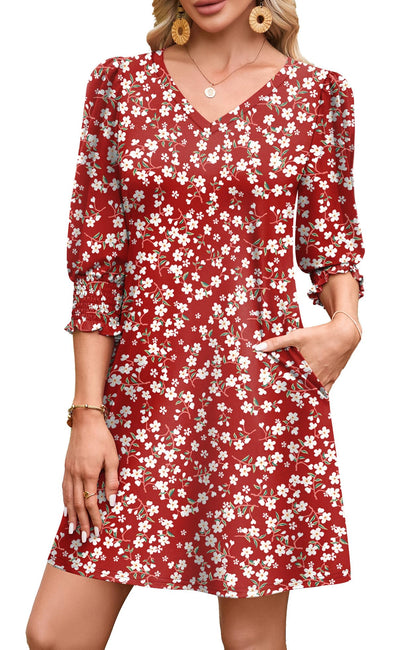 WIHOLL Women's Summer Dresses 3/4 Puff Sleeve Casual Sundress Dress with Pockets Beach Vacation 2025 Fashion - 7DAY'S
