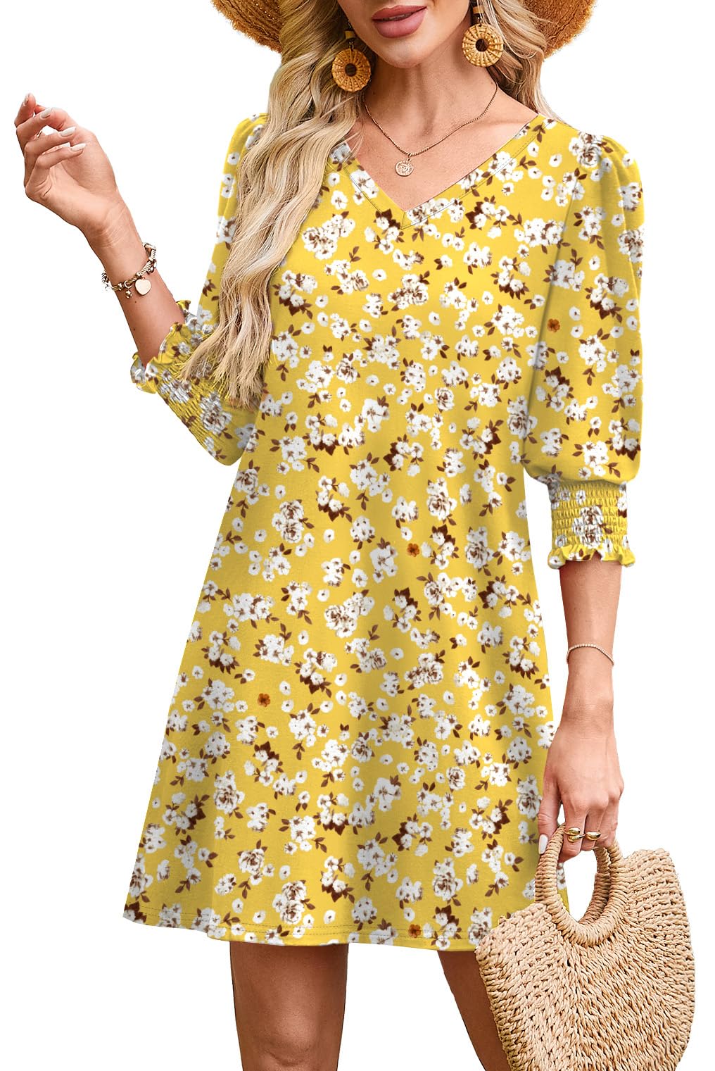 WIHOLL Women's Summer Dresses 3/4 Puff Sleeve Casual Sundress Dress with Pockets Beach Vacation 2025 Fashion - 7DAY'S