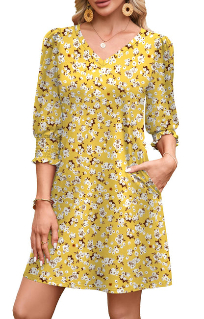 WIHOLL Women's Summer Dresses 3/4 Puff Sleeve Casual Sundress Dress with Pockets Beach Vacation 2025 Fashion - 7DAY'S