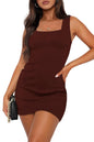 WIHOLL Womens Summer Mini Dress Graduation Party Club Cocktail Outfits Sleeveless Square Neck Bodycon Dresses - 7DAY'S
