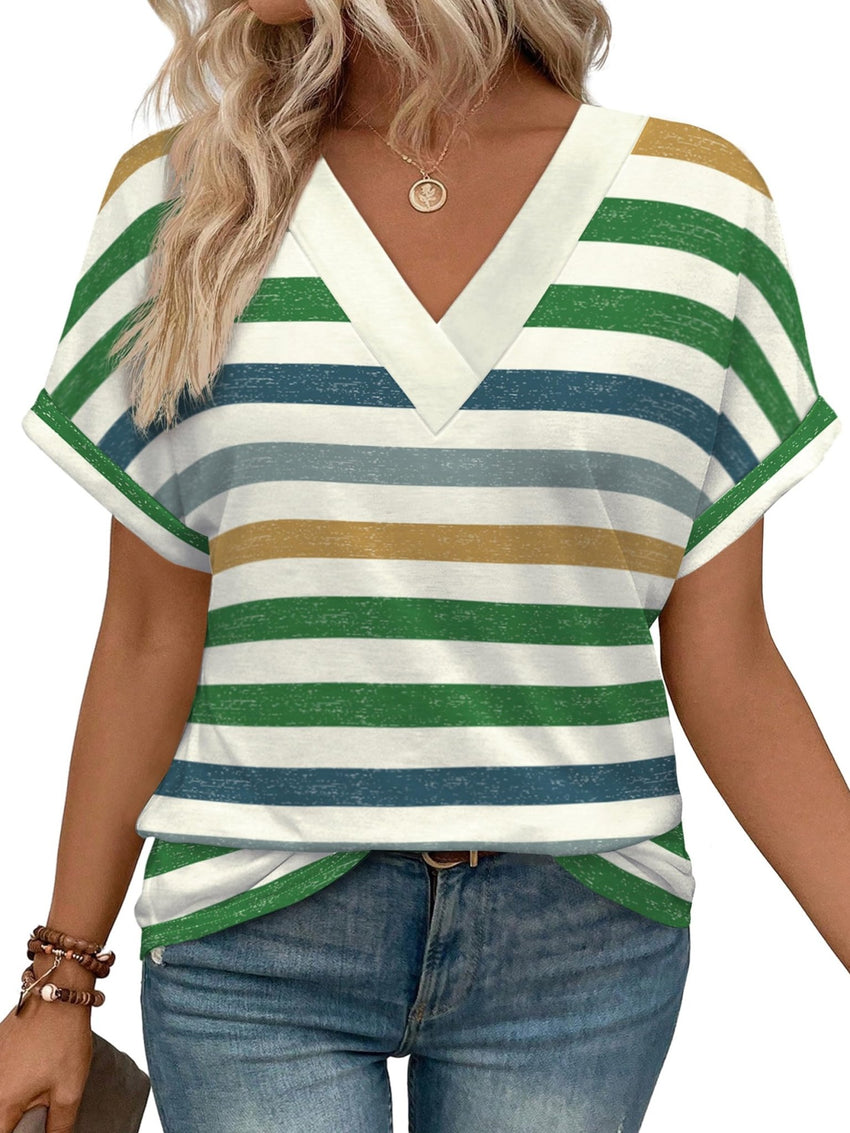 WIHOLL Womens Summer Tops Short Dolman Sleeve Shirts 2025 Fashion V Neck Outfits Clothes - 7DAY'S