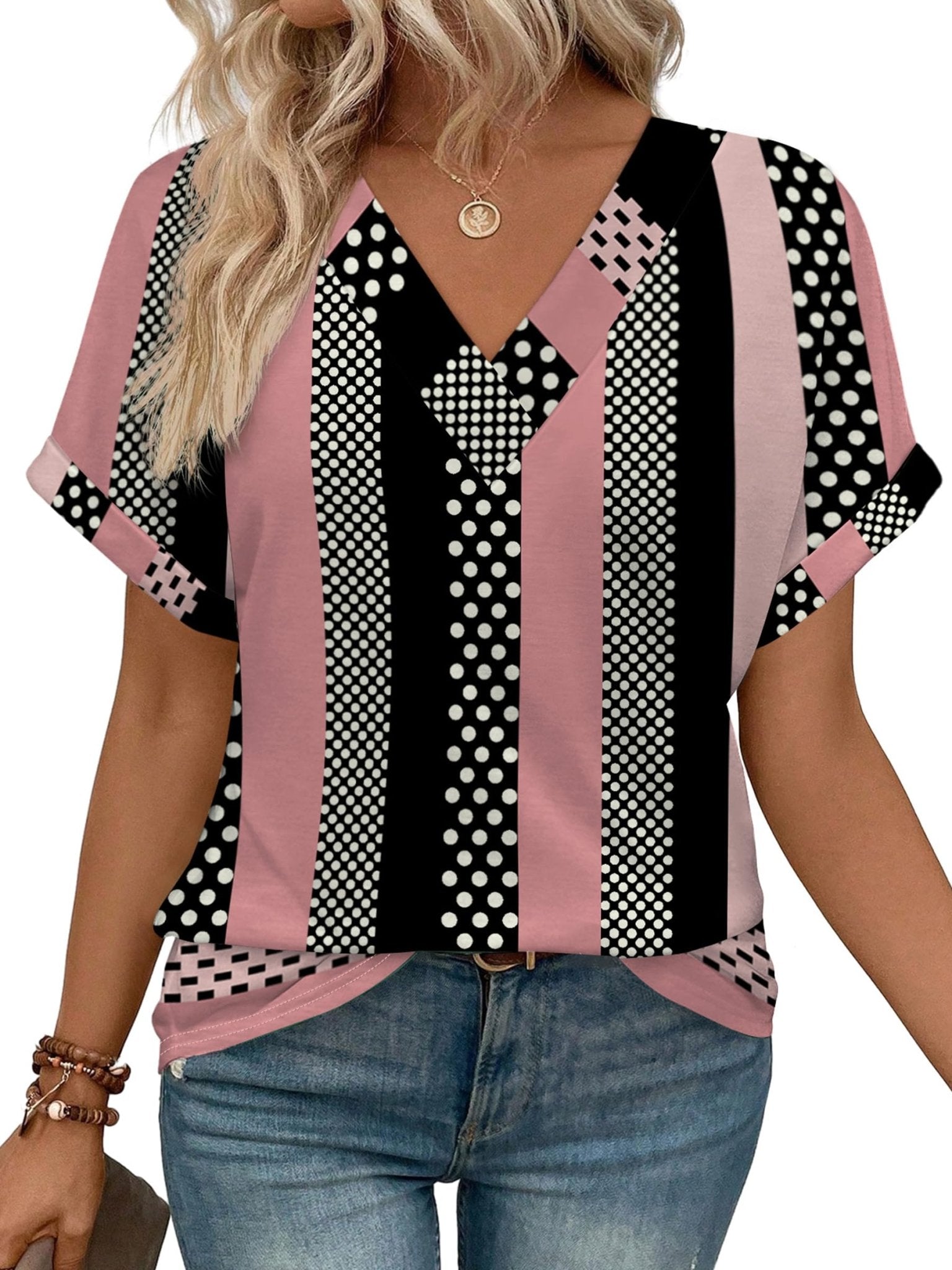 WIHOLL Womens Summer Tops Short Dolman Sleeve Shirts 2025 Fashion V Neck Outfits Clothes - 7DAY'S