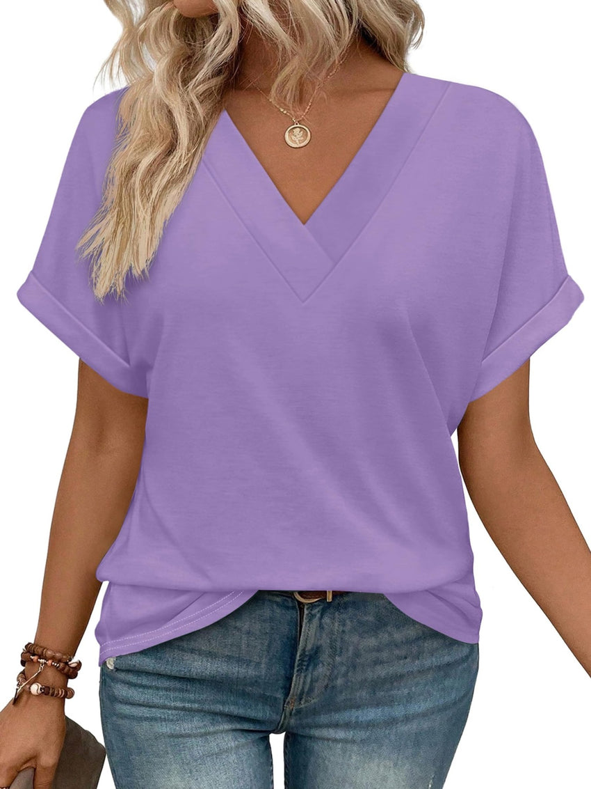 WIHOLL Womens Summer Tops Short Dolman Sleeve Shirts 2025 Fashion V Neck Outfits Clothes - 7DAY'S