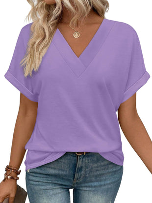 WIHOLL Womens Summer Tops Short Dolman Sleeve Shirts 2025 Fashion V Neck Outfits Clothes