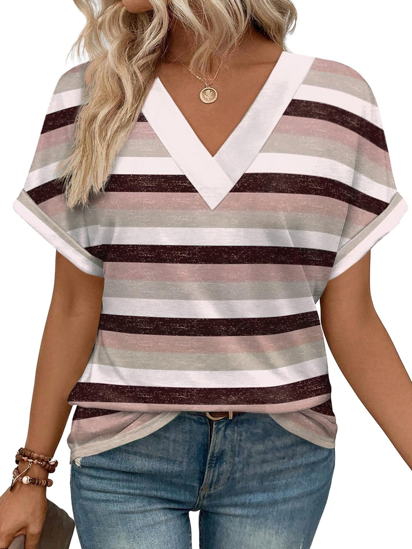WIHOLL Womens Summer Tops Short Dolman Sleeve Shirts 2025 Fashion V Neck Outfits Clothes - 7DAY'S
