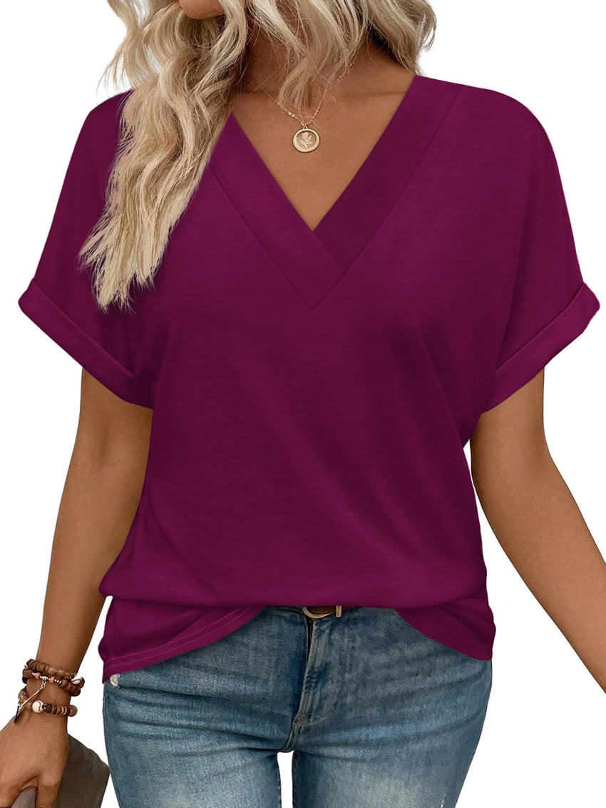 WIHOLL Womens Summer Tops Short Dolman Sleeve Shirts 2025 Fashion V Neck Outfits Clothes - 7DAY'S