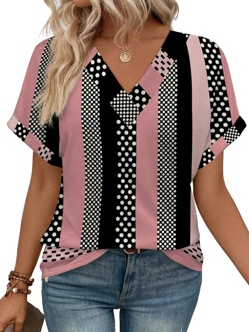 WIHOLL Womens Summer Tops Short Dolman Sleeve Shirts 2025 Fashion V Neck Outfits Clothes - 7DAY'S