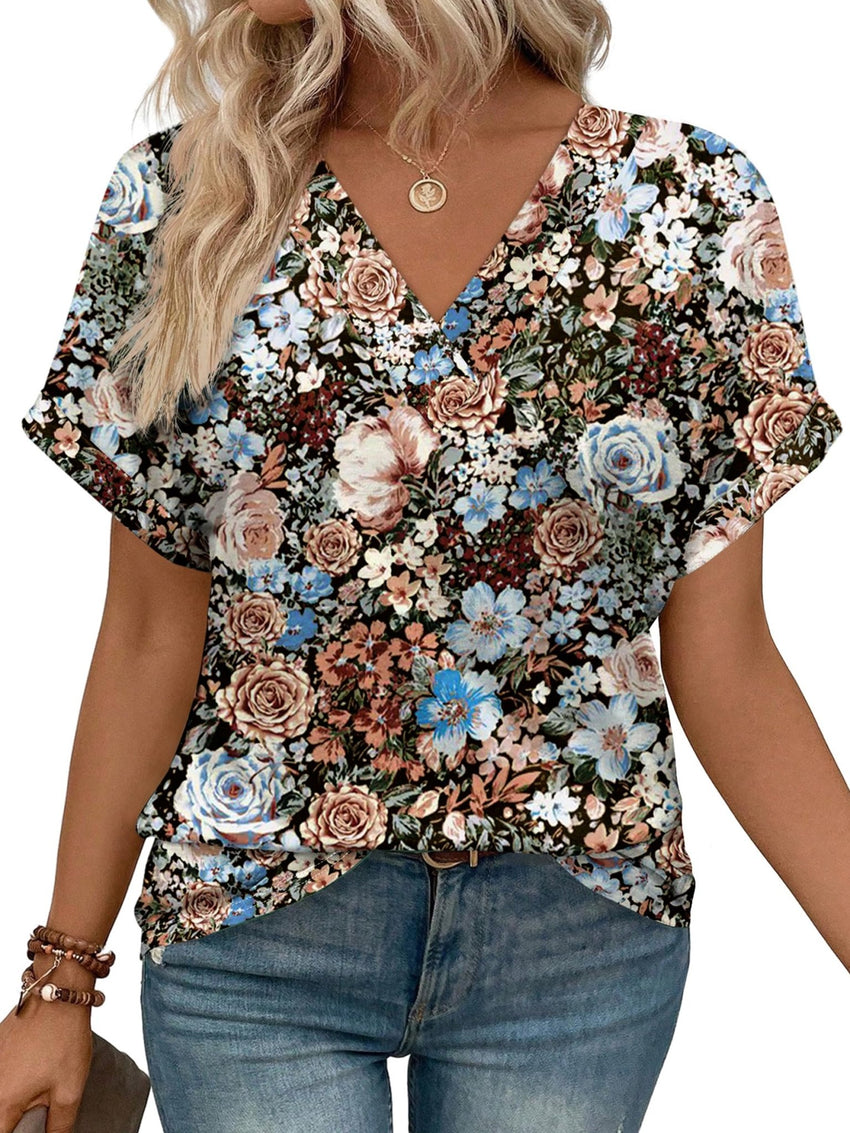 WIHOLL Womens Summer Tops Short Dolman Sleeve Shirts 2025 Fashion V Neck Outfits Clothes - 7DAY'S