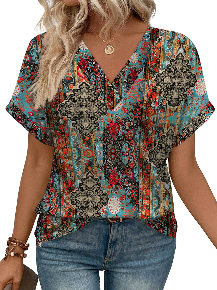 WIHOLL Womens Summer Tops Short Dolman Sleeve Shirts 2025 Fashion V Neck Outfits Clothes - 7DAY'S