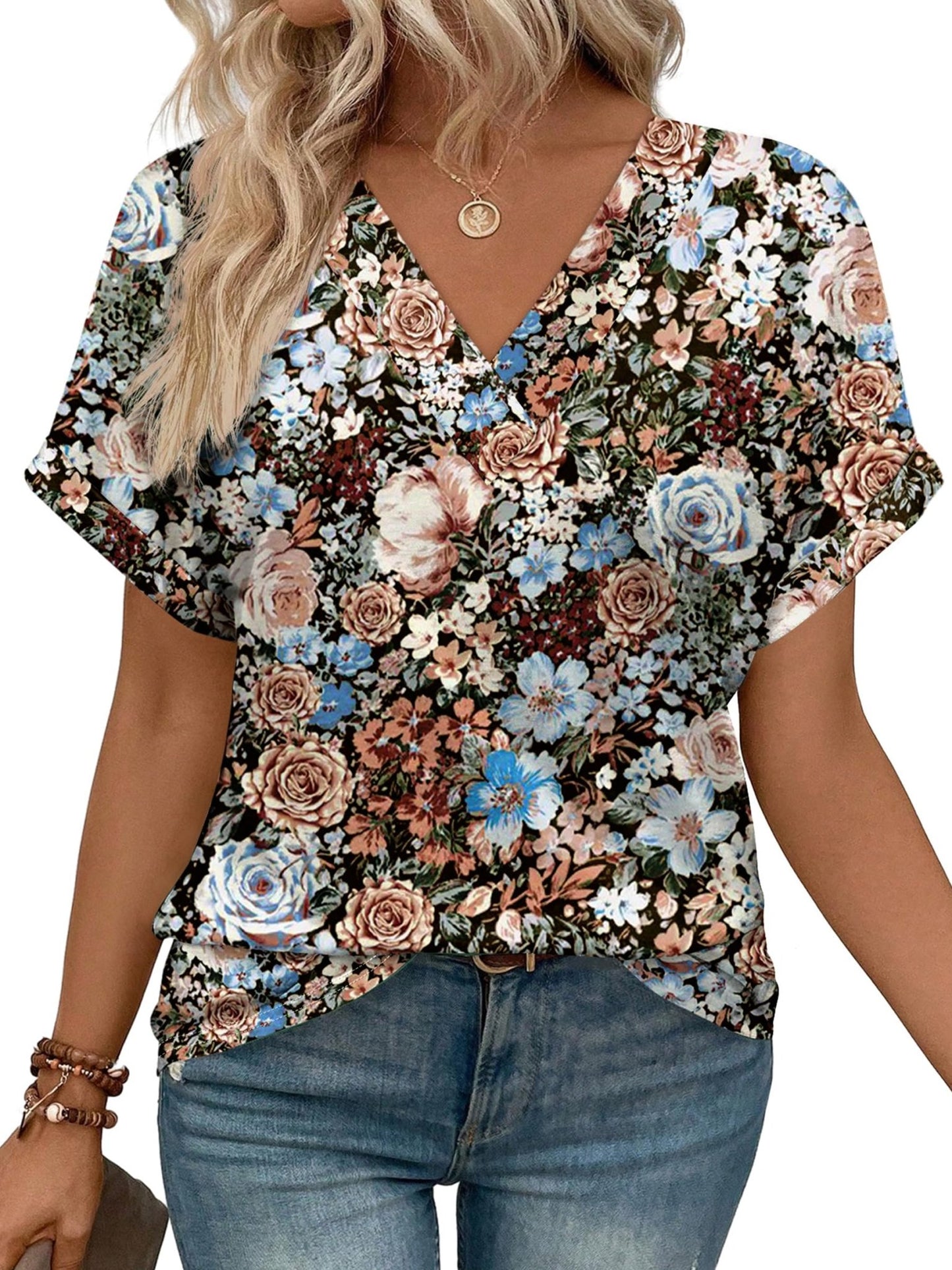 WIHOLL Womens Summer Tops Short Dolman Sleeve Shirts 2025 Fashion V Neck Outfits Clothes - 7DAY'S