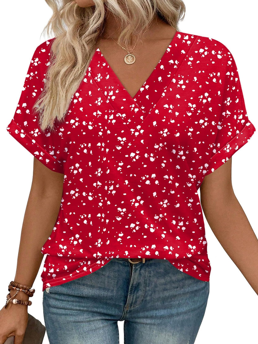 WIHOLL Womens Summer Tops Short Dolman Sleeve Shirts 2025 Fashion V Neck Outfits Clothes - 7DAY'S