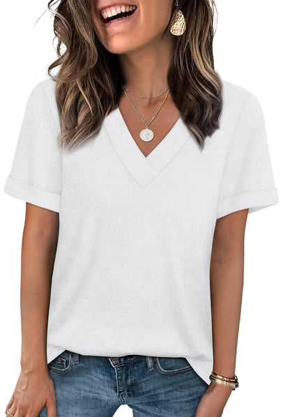 WIHOLL Womens Summer Tops Short Sleeve Basic Casual V Neck T Shirts Trendy Fashion 2025 - 7DAY'S