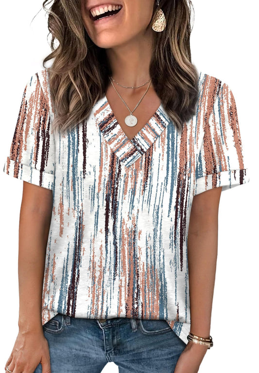 WIHOLL Womens Summer Tops Short Sleeve Basic Casual V Neck T Shirts Trendy Fashion 2025 - 7DAY'S
