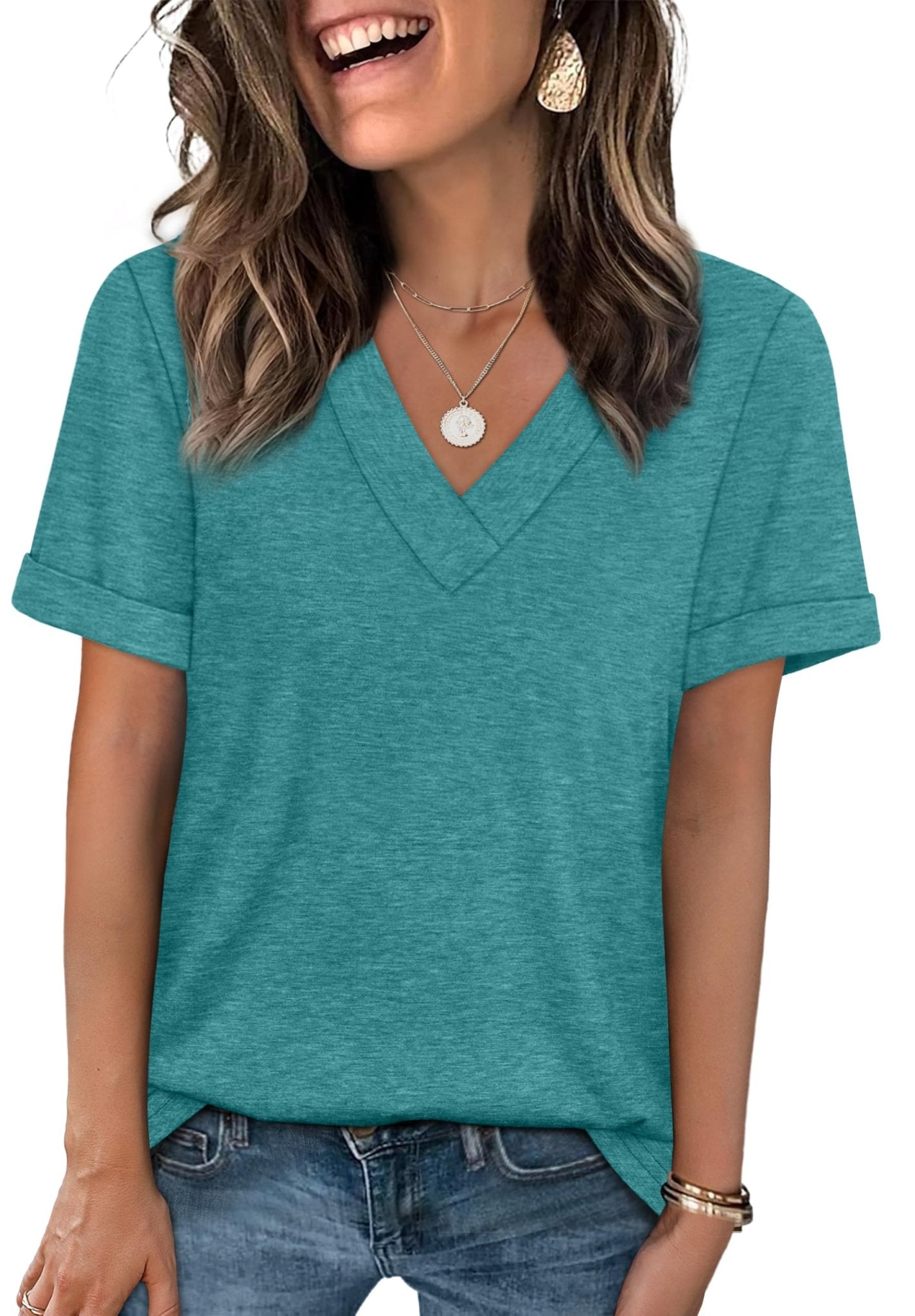 WIHOLL Womens Summer Tops Short Sleeve Basic Casual V Neck T Shirts Trendy Fashion 2025 - 7DAY'S
