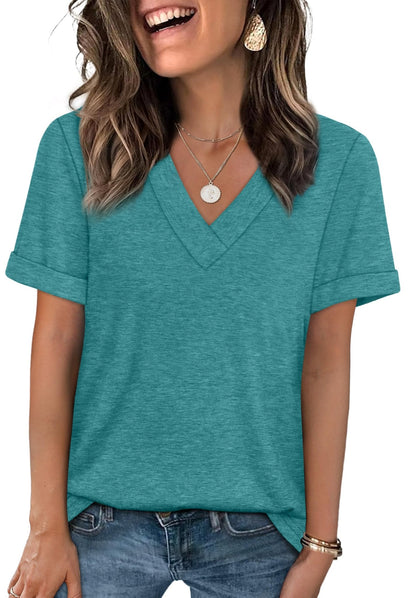 WIHOLL Womens Summer Tops Short Sleeve Basic Casual V Neck T Shirts Trendy Fashion 2025 - 7DAY'S